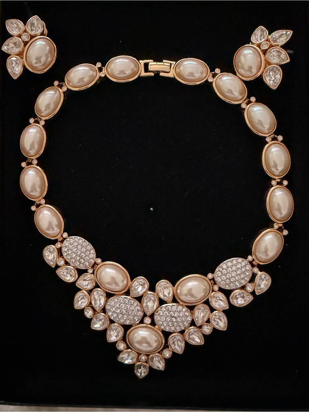 Gold-Tone Pearl and Crystal Statement Necklace & earrings - Champagne Pearls